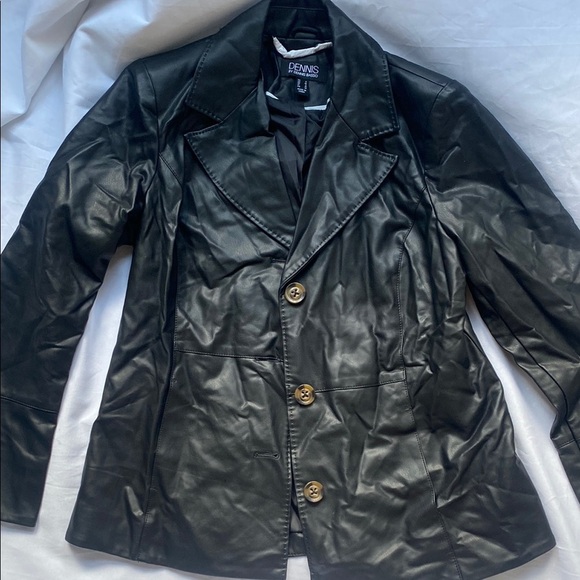 Dennis Basso Women’s Black Faux Leather Jacket with Buttons - Picture 1 of 5